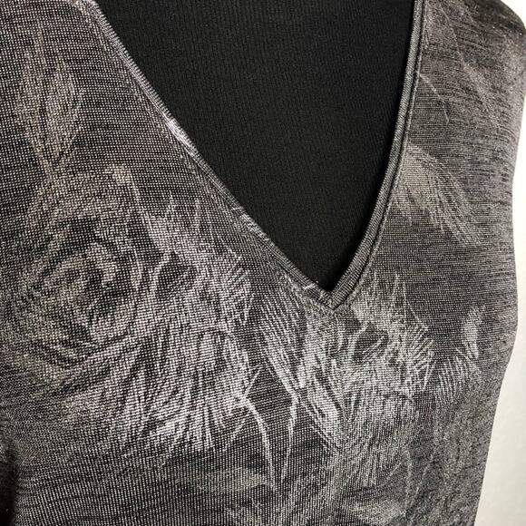 WHBM silver metallic black feather print dolman sleeve top size Small - Picture 4 of 12